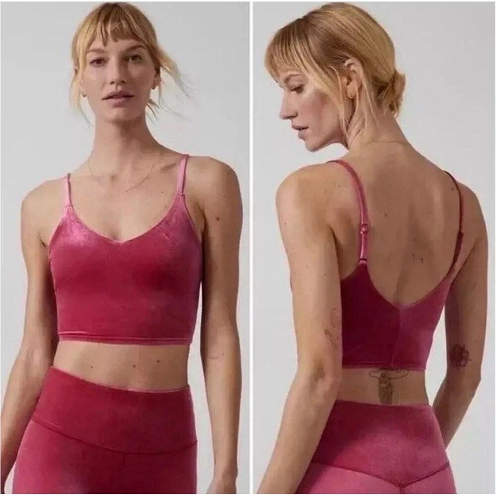 Athleta Womens Elation V-Neck Crushed Velvet Crop Workout Tank Top Size M Pink